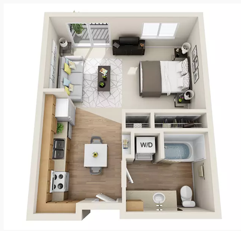 Floor plan for studio, 1 bath, 495 sqft